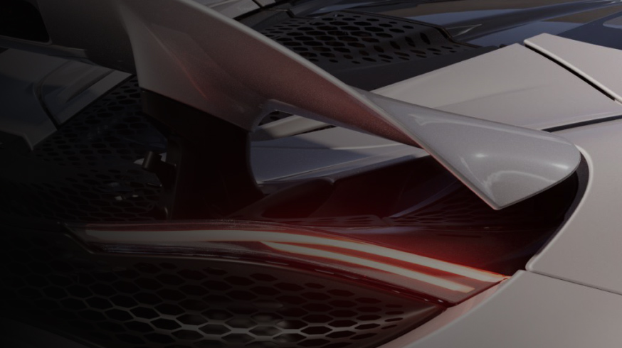 McLaren 750S Spider rear wing close up.