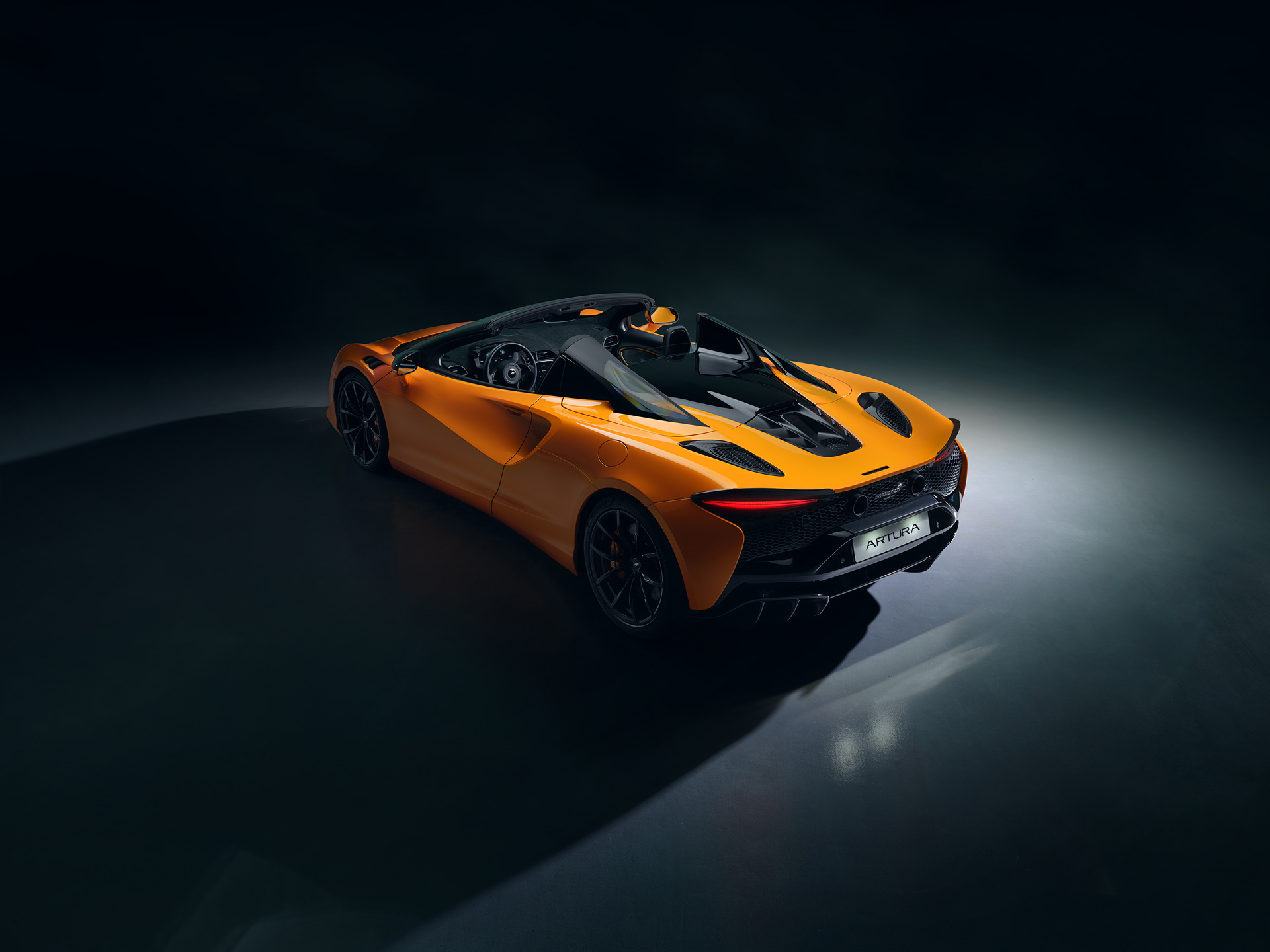 McLaren Artura Spider drivers side rear from above.
